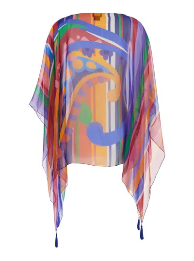 Etro Multicolor Abstract-print Silk Cape In Multicolor