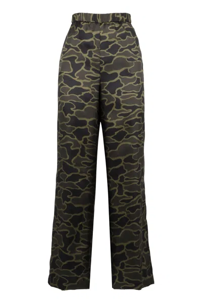 Aspesi Camouflage-printed Silk Trousers In Multi