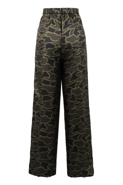 Aspesi Camouflage-printed Silk Trousers In Multi