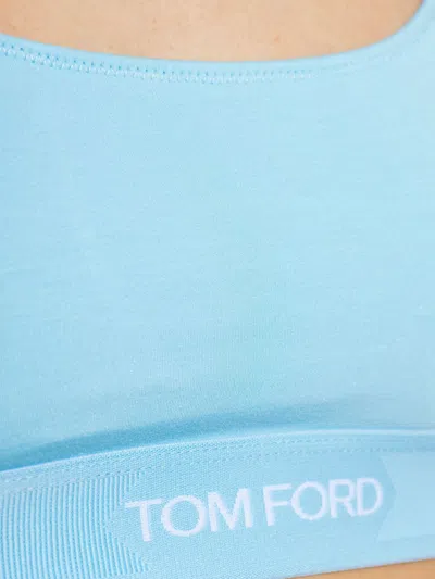 Tom Ford Logo Bandeau Bra Boat Neckline Sleeveless In Blue