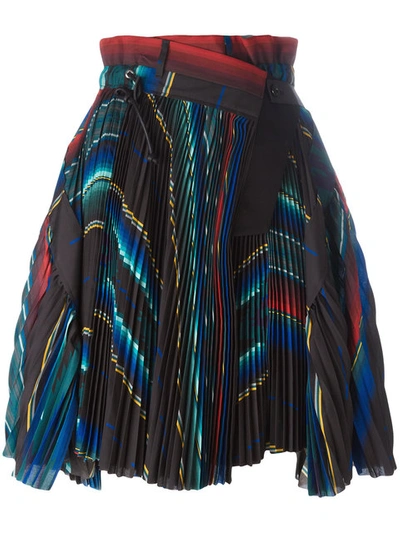 Sacai Mexican Stripe Print Plissé Pleat Wrap Skirt