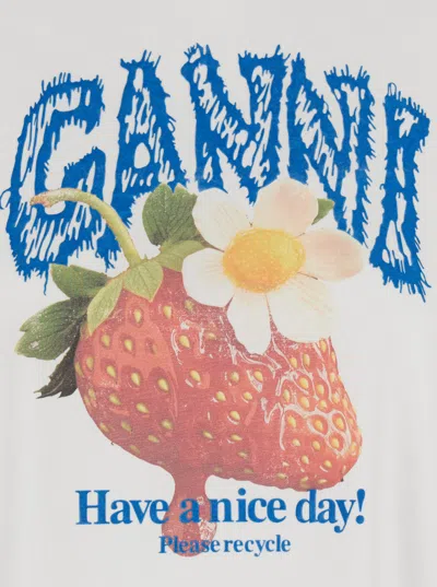 Ganni Womens Bright White Jersey Strawberry Printed Round-neck Cotton-jersey T-shirt In White