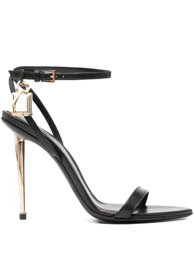 Tom Ford Open Toe Ankle Strap Pump Gold Hardware In Black