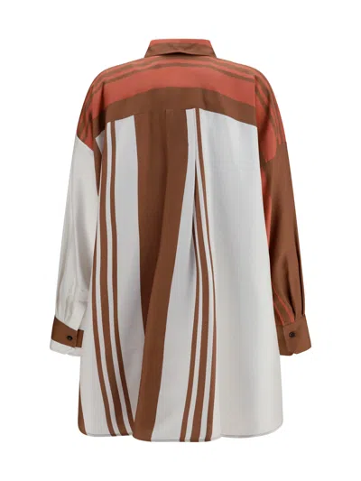 Kiton Long Striped Silk Shirt In Pink