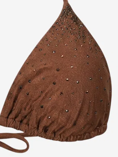 Mc2 Saint Barth Annabelle Strass-embellished Triangle Bikini Top In Brown