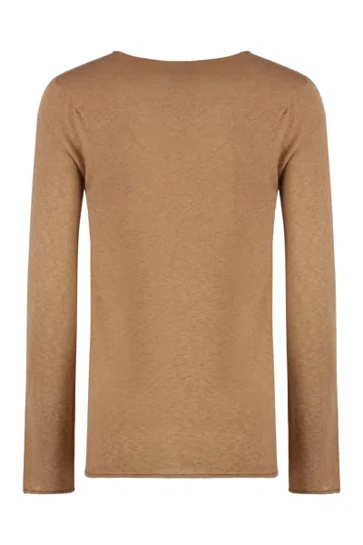 The (alphabet) Silk-cashmere Blend Pullover With Rounded Neck In Brown