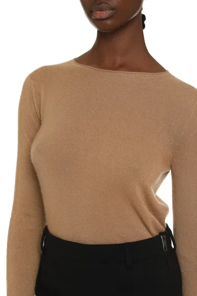 The (alphabet) Silk-cashmere Blend Pullover With Rounded Neck In Brown