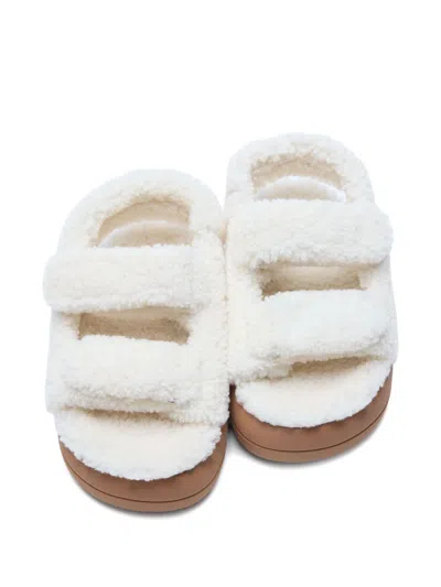 Moon Boot Platform Sandals Double Straps Shearling Upper In White