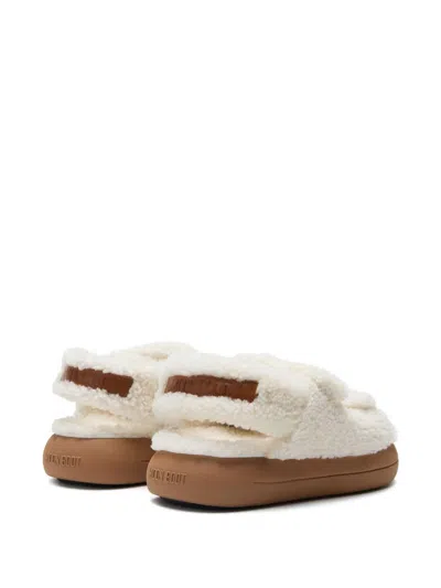 Moon Boot Platform Sandals Double Straps Shearling Upper In White