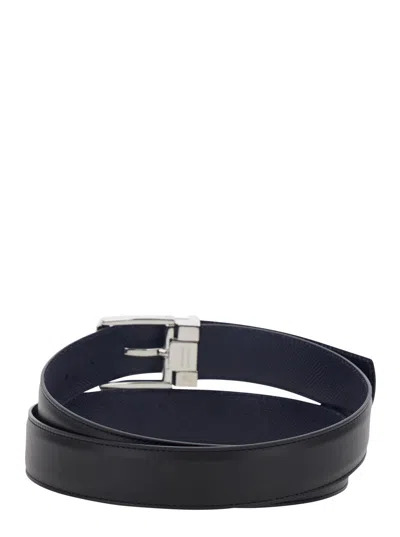 Ferragamo Men Black Solid Reversible Belt In Black