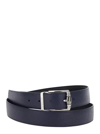 Ferragamo Men Black Solid Reversible Belt In Black
