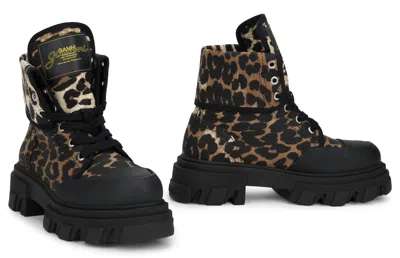 Ganni Leopard Print Cotton Boot In Multicolor