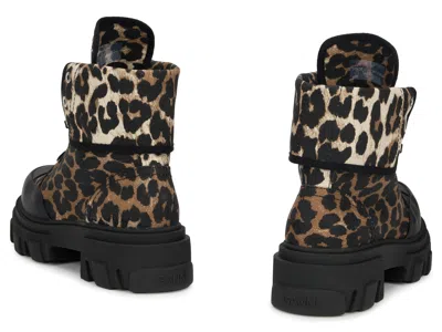 Ganni Leopard Print Cotton Boot In Multicolor