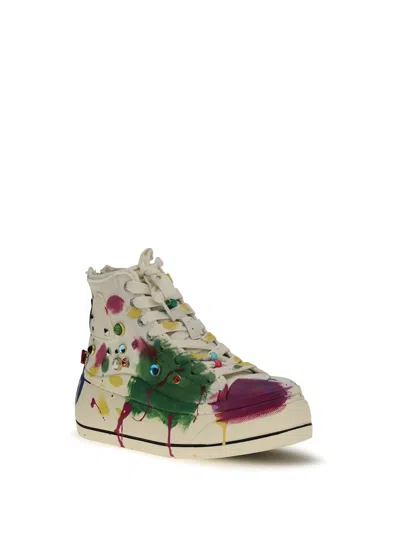 R13 Paint-splatter High-top With Studs Sneaker In Multi
