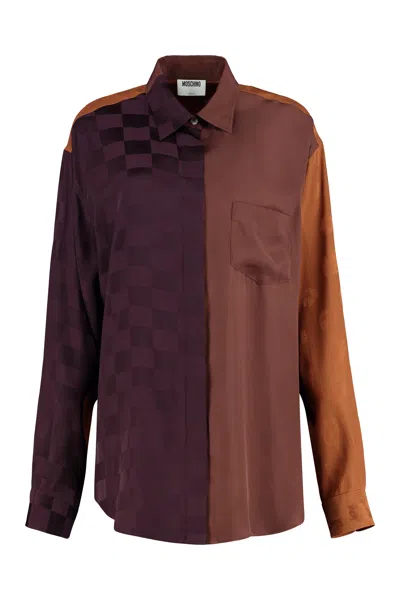 Moschino Silk Shirt Check Pattern Contrast Collar In Multi