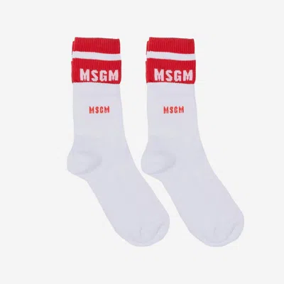 Msgm Logo-striped Cotton Blend Tights In Multi