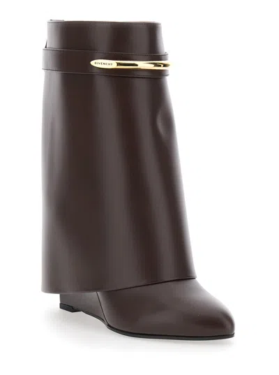 Givenchy Wedge Heel Calf Leather Ankle Boot In Brown