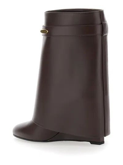 Givenchy Wedge Heel Calf Leather Ankle Boot In Brown
