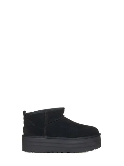 Ugg Classic Ultra Mini Low-cut Platform Leather Boots In Black