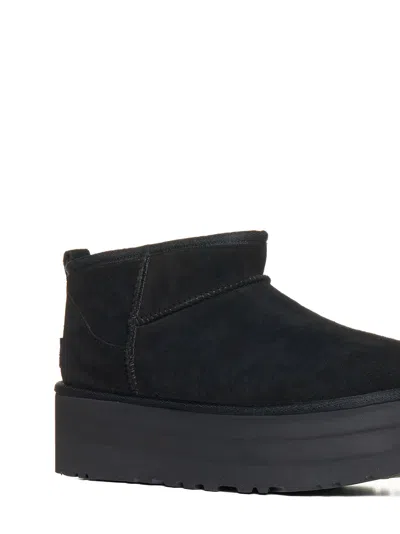 Ugg Classic Ultra Mini Low-cut Platform Leather Boots In Black