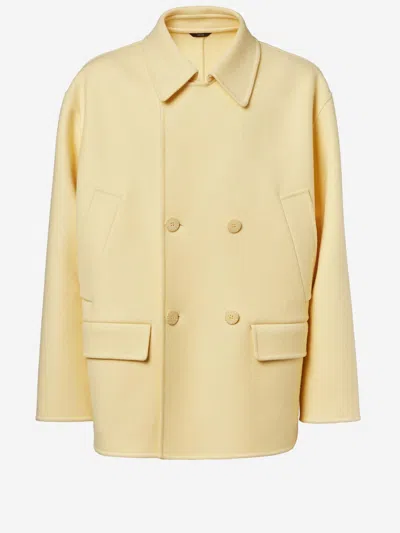 Fendi Double-breasted Wool Coat In Cream