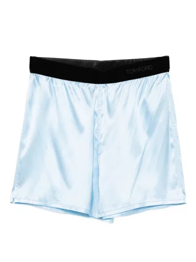 Tom Ford Stretch Silk Satin Pj Shorts In Blue
