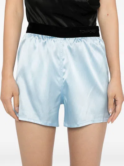 Tom Ford Stretch Silk Satin Pj Shorts In Blue