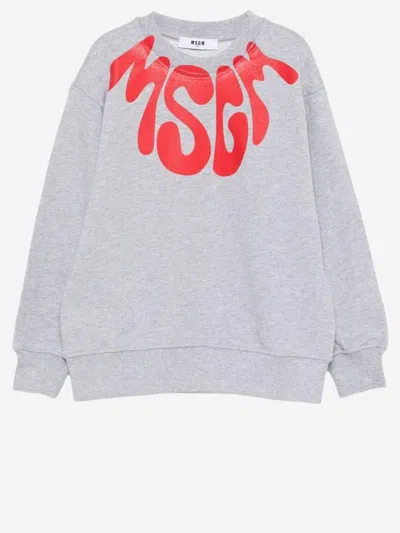 Msgm Logo-print Cotton Sweatshirt In Gray
