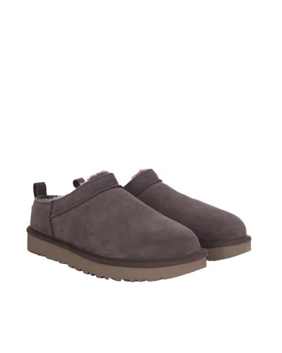Ugg Classic Shearling-lined Suede Slip-on Flats In Gray
