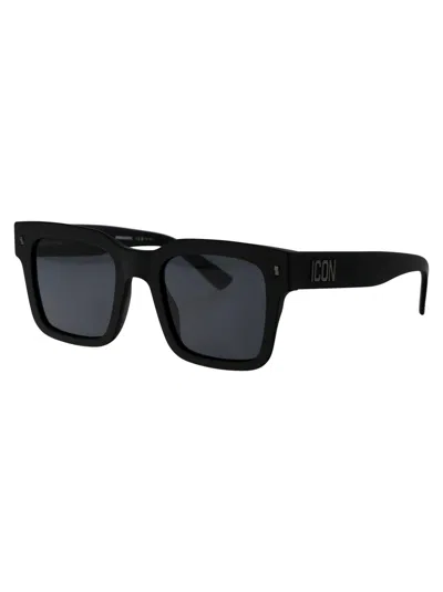 Dsquared2 Icon Rectangular Black Acetate Sunglasses With Applied Logo In Blue
