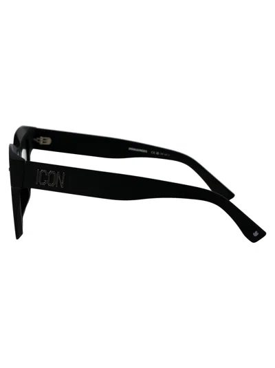 Dsquared2 Icon Rectangular Black Acetate Sunglasses With Applied Logo In Blue