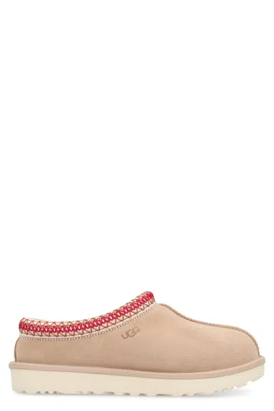 Ugg Tasman Suede Slippers With Shearling Lining In Neutral