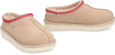 Ugg Tasman Suede Slippers With Shearling Lining In Neutral