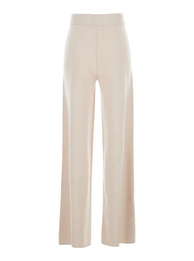 Max Mara Minimalist Solid-color Wool Wide-leg Pants In Nude