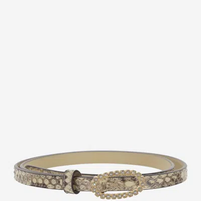 Valentino Garavani Python Leather With Crystal Buckle Belt In Beige