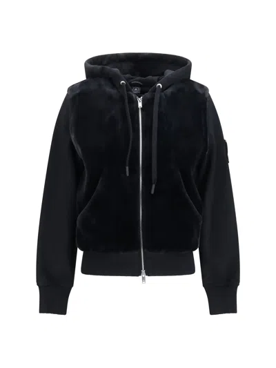 Moose Knuckles Rosylyn Bunny Black Cotton Hoodie In Black