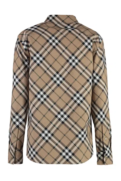 Burberry Check Pattern Wool Blend Shirt In Multi
