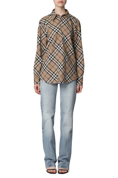 Burberry Check Pattern Wool Blend Shirt In Multi