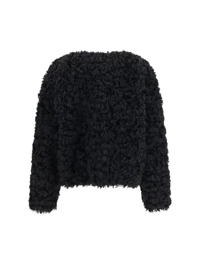 Kristina Ti Plush Curly Polyester Coat In Black