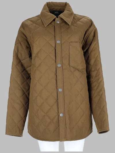 A.p.c. Georges Quilted Diamond Polyester-wool Jacket In Brown