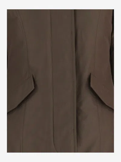 Woolrich Pinecone Hooded Logo Detail Cotton-blend Jacket In Brown