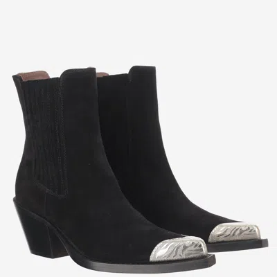 Paris Texas Pointed-toe Suede Ankle Boots With Metallic Detailing In Black