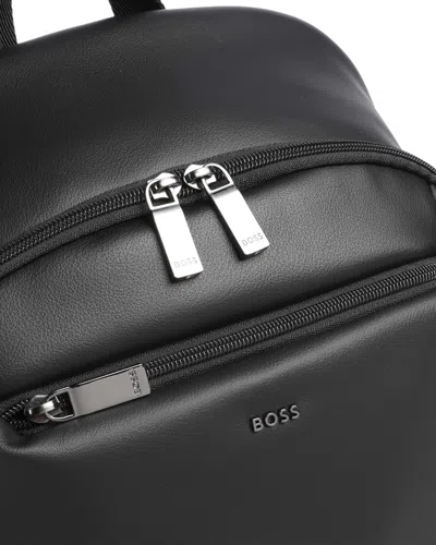 Hugo Boss Leather-effect Recycled Polyester Backpack In Black