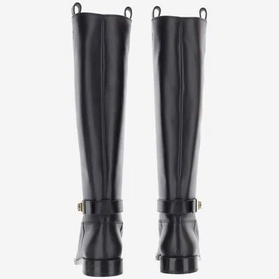 Ferragamo Knee High Boot With Hug Buckle Detail In Black