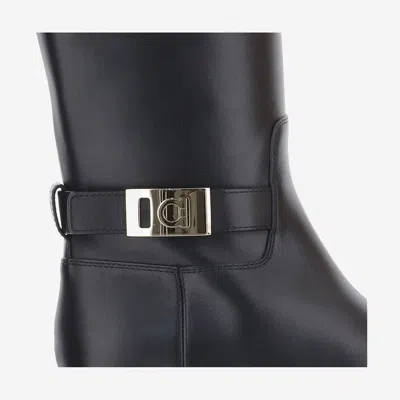 Ferragamo Knee High Boot With Hug Buckle Detail In Black