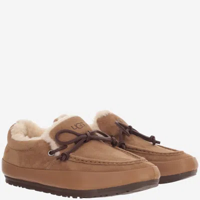 Ugg Suede Shearling-lined Flat In Beige