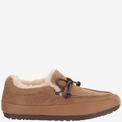 Ugg Suede Shearling-lined Flat In Beige
