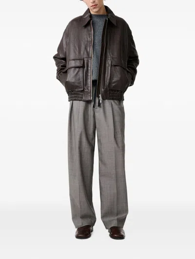 Studio Nicholson Piston Lamb Leather Jacket In Brown