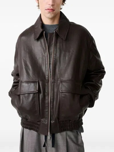 Studio Nicholson Piston Lamb Leather Jacket In Brown