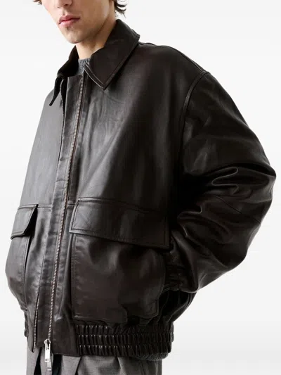 Studio Nicholson Piston Lamb Leather Jacket In Brown